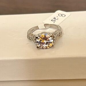 Size 8.25 Diamond CZ Engagement Ring Set in S925 Sterling Silver Plate Band NWOT